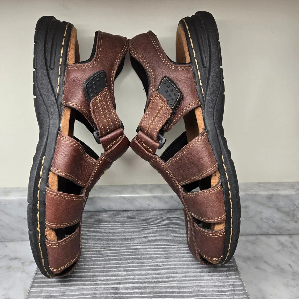 Dr. Scholls Gaston Mens Brown Leather Fisherman Sandals Memory Foam Size 13 M - Picture 4 of 14